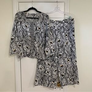 Habitat Women’s Two Piece Set Floral Art to Wear wide Leg Art to Wear Size Large